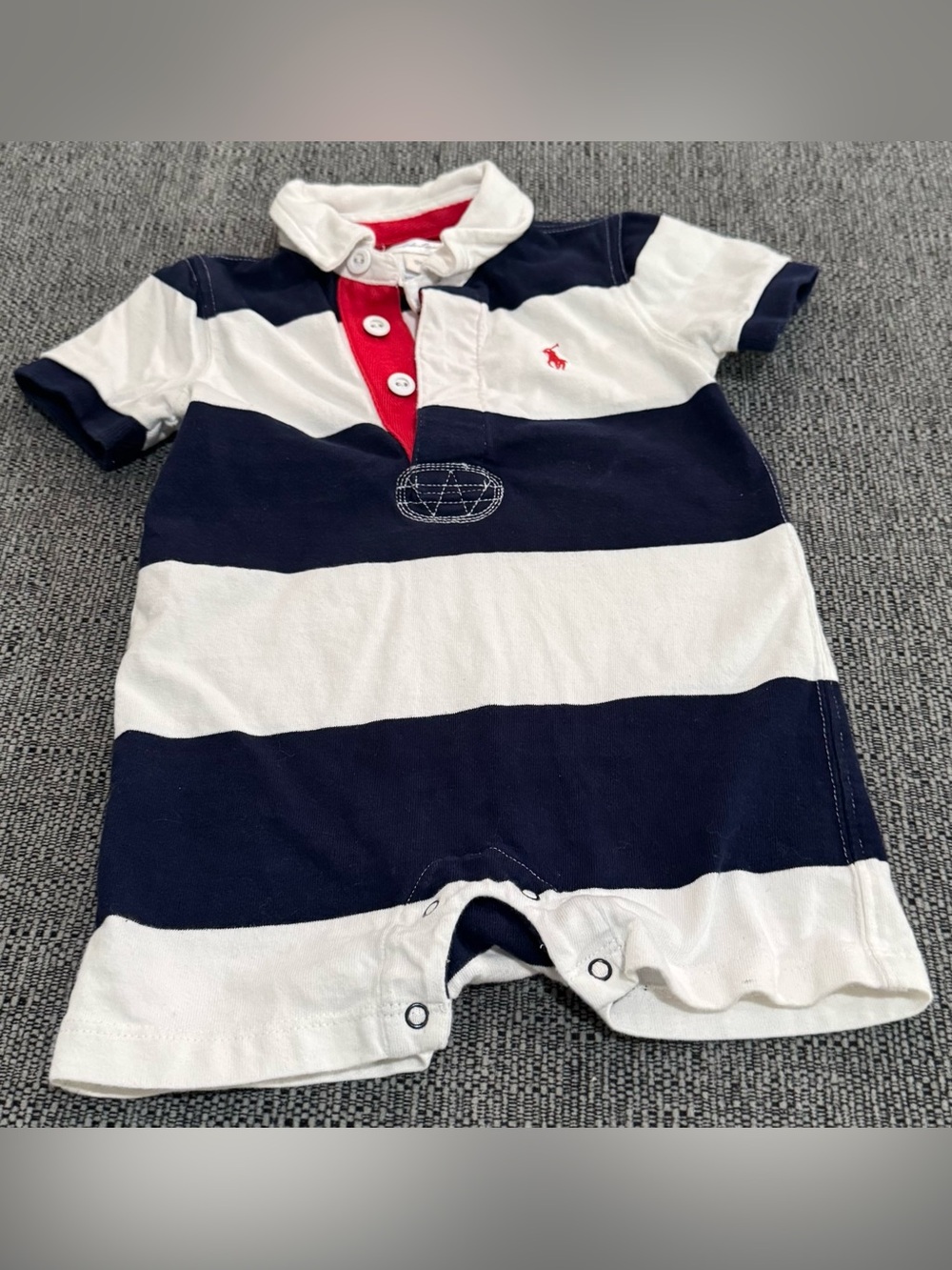 Polo by Ralph Lauren Navy & White Striped Polo One-Piece with Red Accents